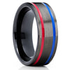 Gunmetal Wedding Ring - Red Tungsten Ring - Blue Tungsten Ring - Black Ring - Band