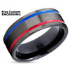 Gunmetal Wedding Ring - Red Tungsten Ring - Blue Tungsten Ring - Black Ring - Band