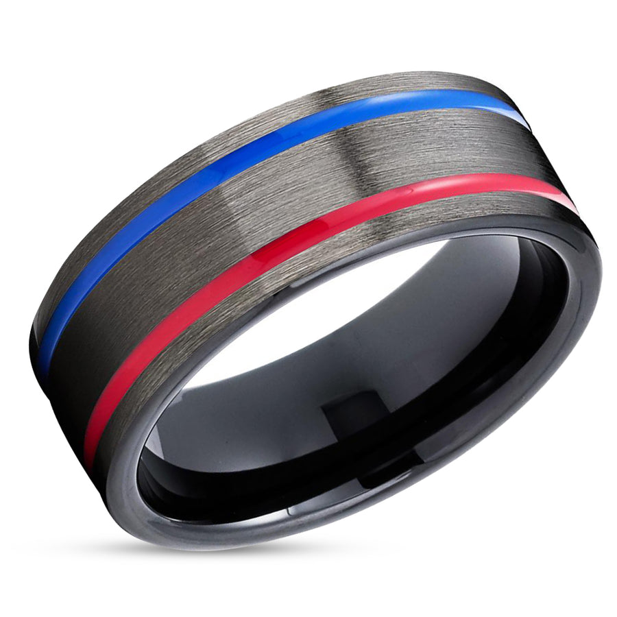 Gunmetal Wedding Ring - Red Tungsten Ring - Blue Tungsten Ring - Black Ring - Band