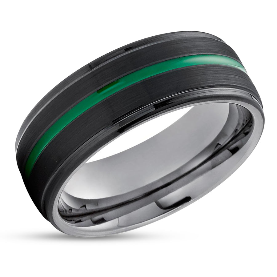 Green Wedding Ring - Gunmetal Tungsten Ring - Green Wedding Band - Anniversary Ring