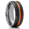 Orange Wedding Ring - Black Tungsten Ring - Gunmetal Ring - Orange Wedding Ring - Brush