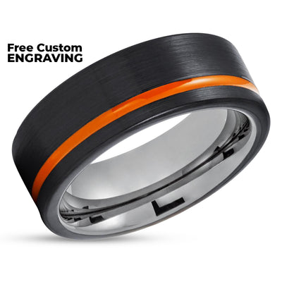 Orange Tungsten Wedding Ring - Black Tungsten Ring - Orange Wedding Ring - Orange Ring