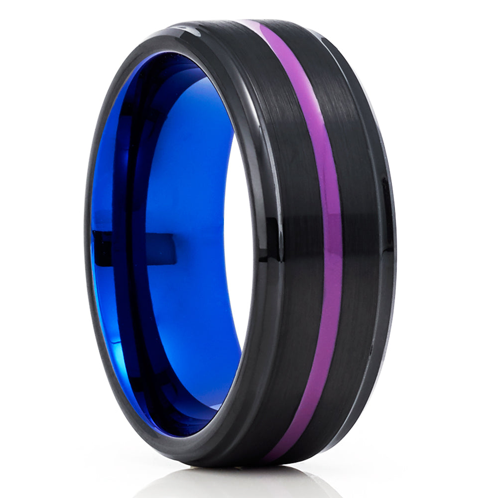 Purple Wedding Band - Blue Tungsten Ring - Black Wedding Ring - Engagement Ring