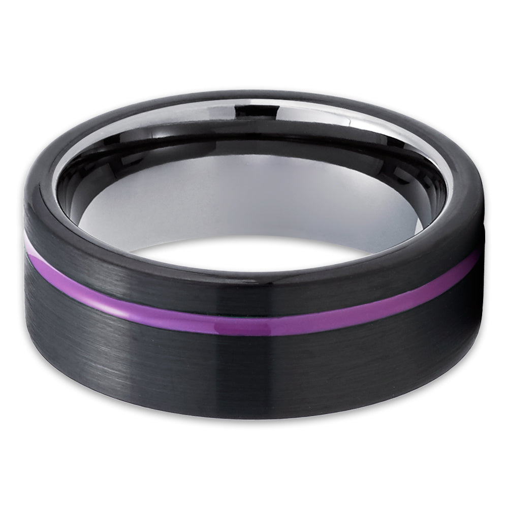 Purple Tungsten Wedding Ring - Black Tungsten Ring - Gunmetal Tungsten Ring - Purple Ring