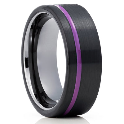 Purple Tungsten Wedding Ring - Black Tungsten Ring - Gunmetal Tungsten Ring - Purple Ring