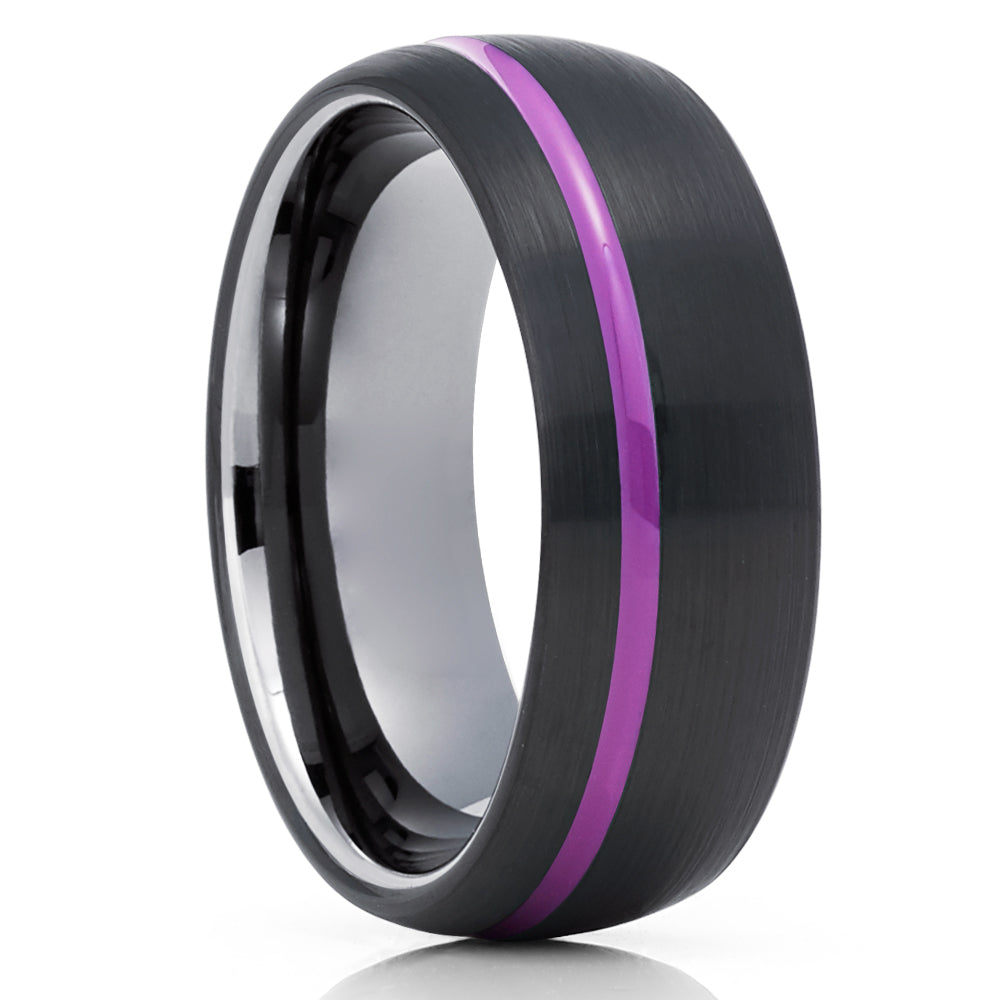 Black Wedding Ring - Gunmetal Tungsten Ring - Purple Wedding Ring - Tungsten Ring