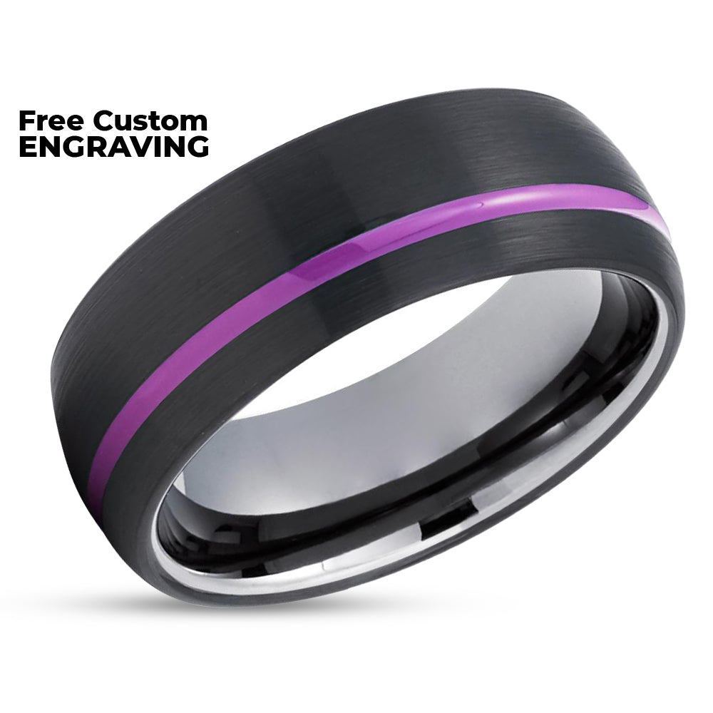 Black Wedding Ring - Gunmetal Tungsten Ring - Purple Wedding Ring - Tungsten Ring