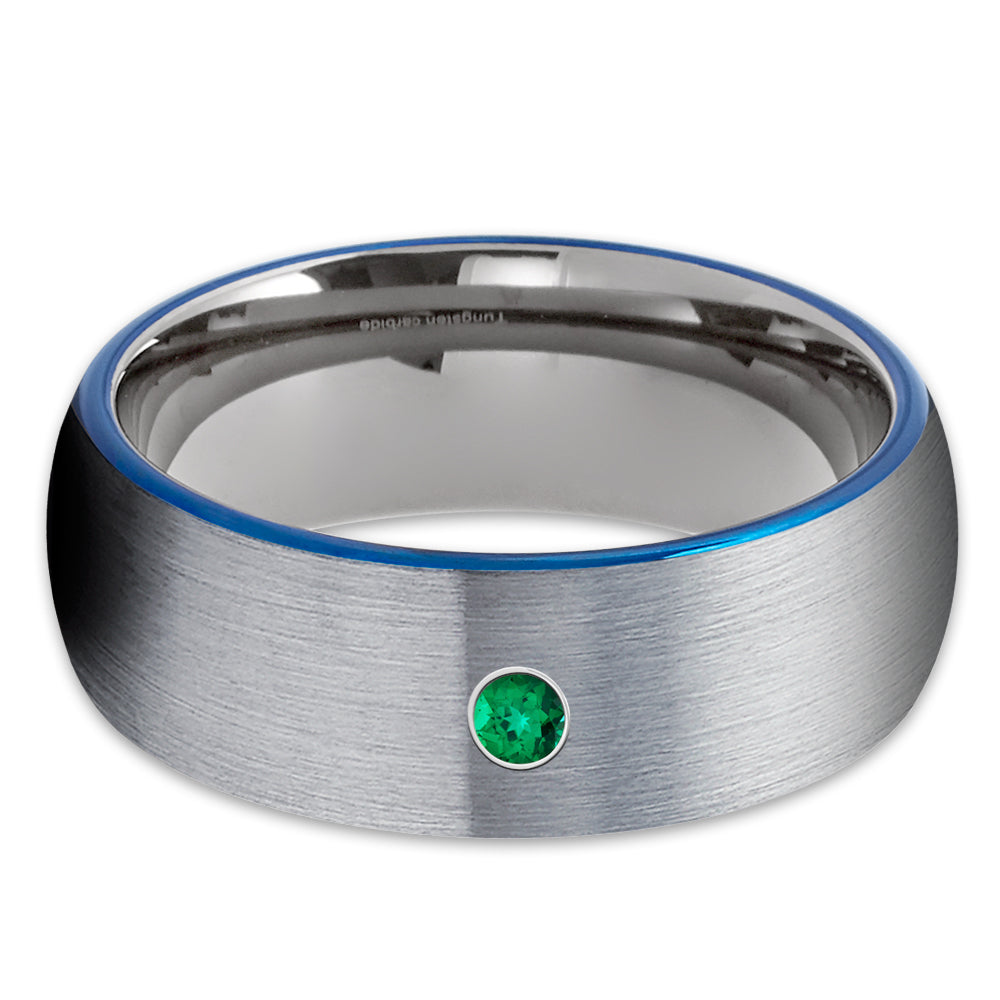Emerald Tungsten Wedding Band - Gray Tungsten Ring - Gunmetal Ring - Brush - Clean Casting Jewelry