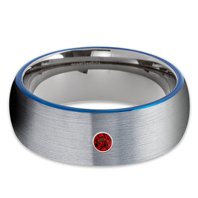 Ruby Tungsten Wedding Band - Gray Tungsten Ring - Blue Tungsten - Brush Ring - Clean Casting Jewelry