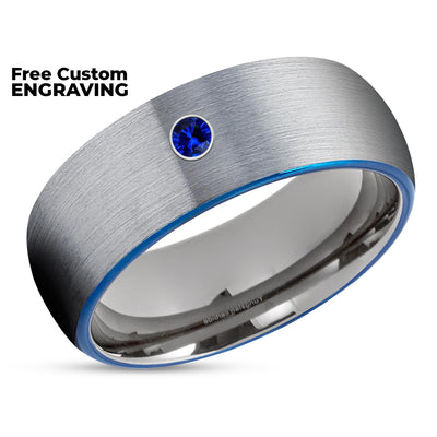 Blue Tungsten Wedding Ring - Blue Sapphire Ring - Gunmetal Wedding Ring - Sapphire Ring
