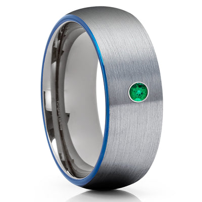 Emerald Tungsten Wedding Band - Gray Tungsten Ring - Gunmetal Ring - Brush - Clean Casting Jewelry