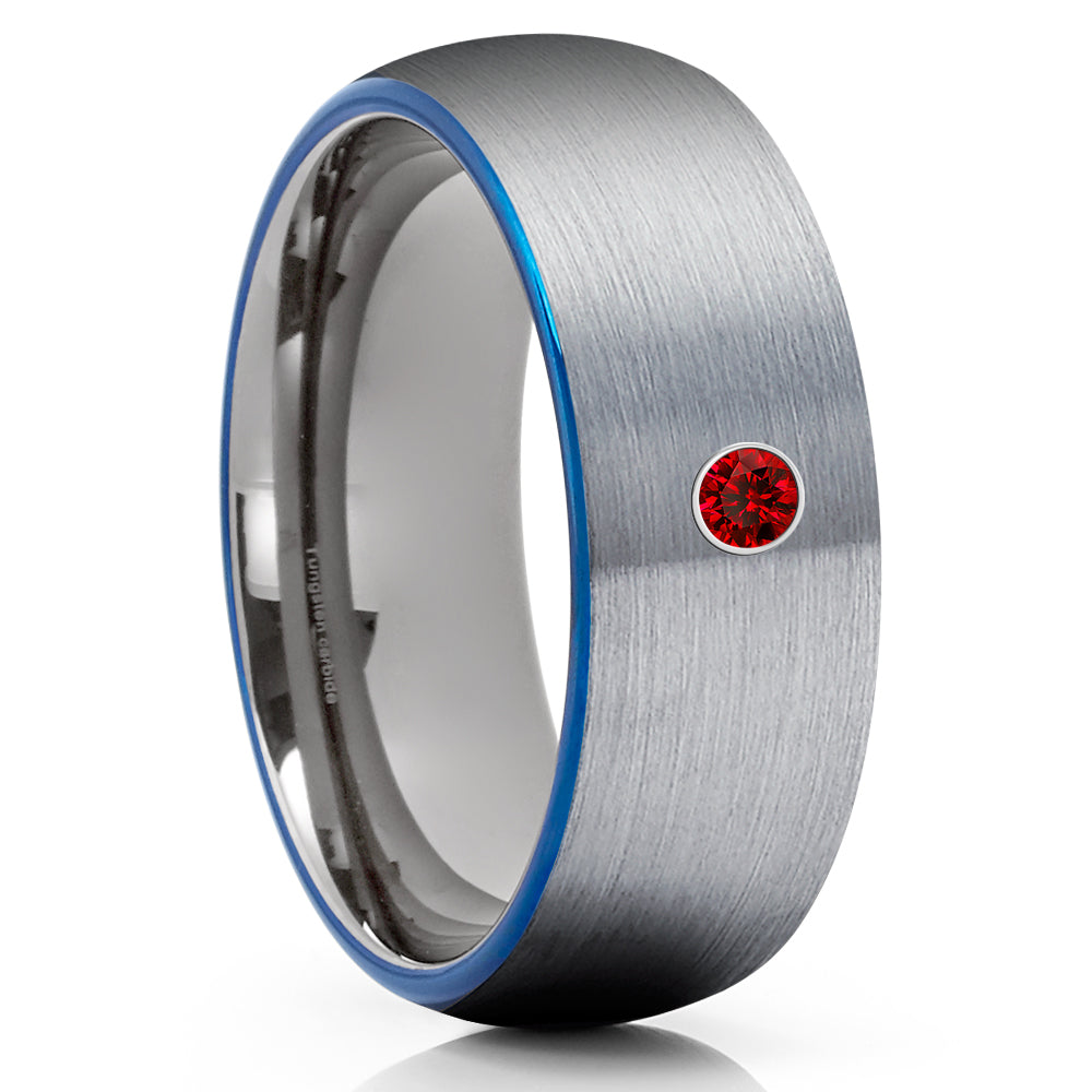 Ruby Tungsten Wedding Band - Gray Tungsten Ring - Blue Tungsten - Brush Ring - Clean Casting Jewelry
