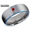 Ruby Tungsten Wedding Band - Gray Tungsten Ring - Blue Tungsten - Brush Ring