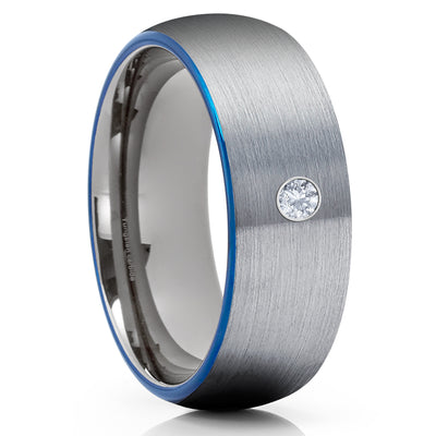White Diamond Tungsten Ring - Gray Tungsten Ring - Blue - Gunmetal Ring - Clean Casting Jewelry