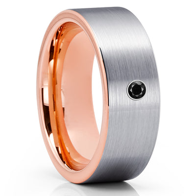 Rose Gold Tungsten Ring - Black Diamond Ring - Rose Gold Tungsten Band- Brush - Clean Casting Jewelry