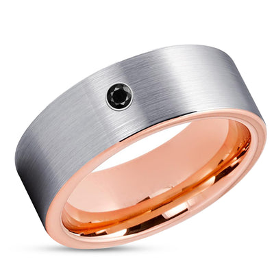 Rose Gold Tungsten Ring - Black Diamond Ring - Rose Gold Tungsten Band- Wedding Ring