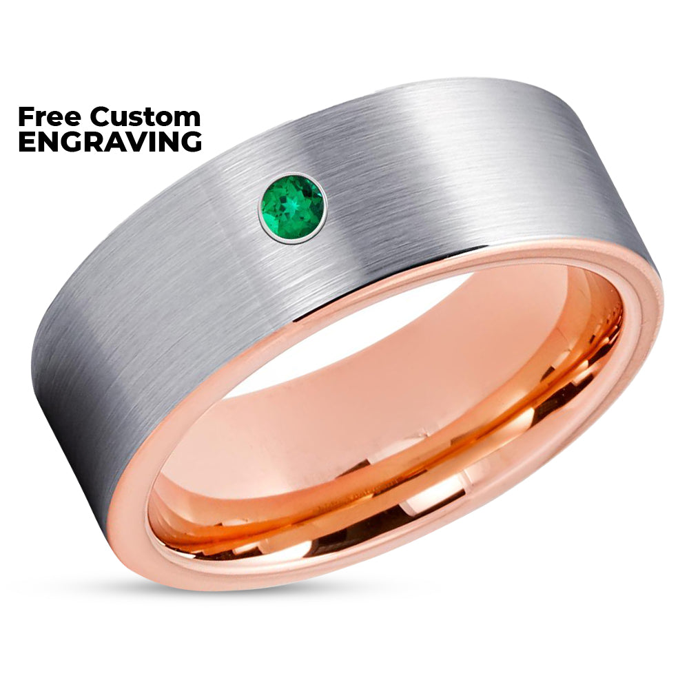 Rose Gold Tungsten Ring - Emerald Wedding Ring - Tungsten Wedding Band - Wedding Ring