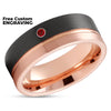 Black Tungsten Wedding Band - Rose Gold Wedding Ring - Ruby Wedding Ring - Black Ring