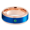 Rose Gold Wedding Ring - Emerald Wedding Ring - Blue Tungsten Ring - Tungsten Ring - Band
