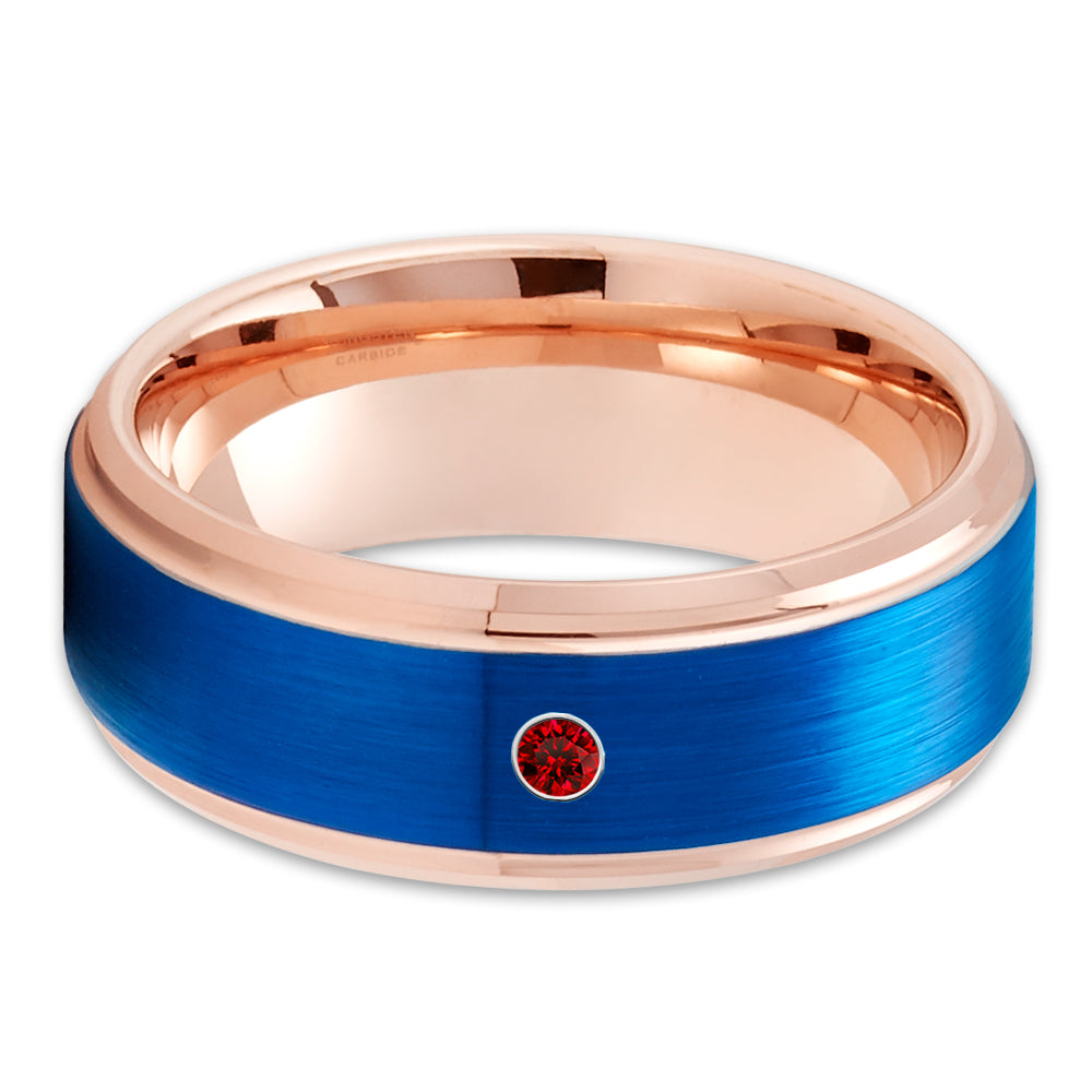 Man' Wedding Ring - Blue Tungsten Ring - Tungsten Wedding Ring - Ruby Wedding Ring - Band