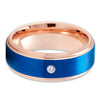 Rose Gold Wedding Ring - Blue Tungsten Ring - Diamond Wedding Ring - Blue Band - Ring