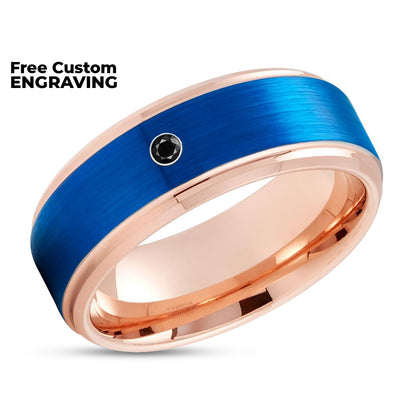 Blue Tungsten Wedding Ring - Black Diamond Ring - Tungsten Carbide Ring - Ring