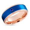 Rose Gold Wedding Ring - Blue Sapphire Ring - Tungsten Wedding Ring - Wedding Band