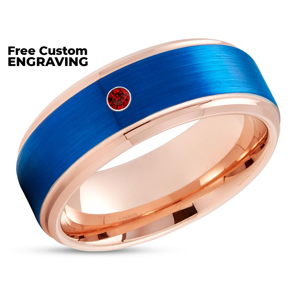 Man' Wedding Ring - Blue Tungsten Ring - Tungsten Wedding Ring - Ruby Wedding Ring - Band