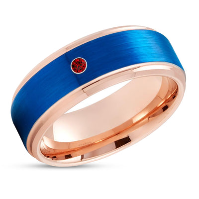 Man' Wedding Ring - Blue Tungsten Ring - Tungsten Wedding Ring - Ruby Wedding Ring - Band