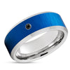Blue Tungsten Ring - Silver Tungsten Ring - Men's Wedding Band - Black Diamond Ring