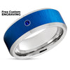 Blue Tungsten Wedding Ring - Silver Tungsten Ring - Silver Tungsten Ring - Blue Sapphire