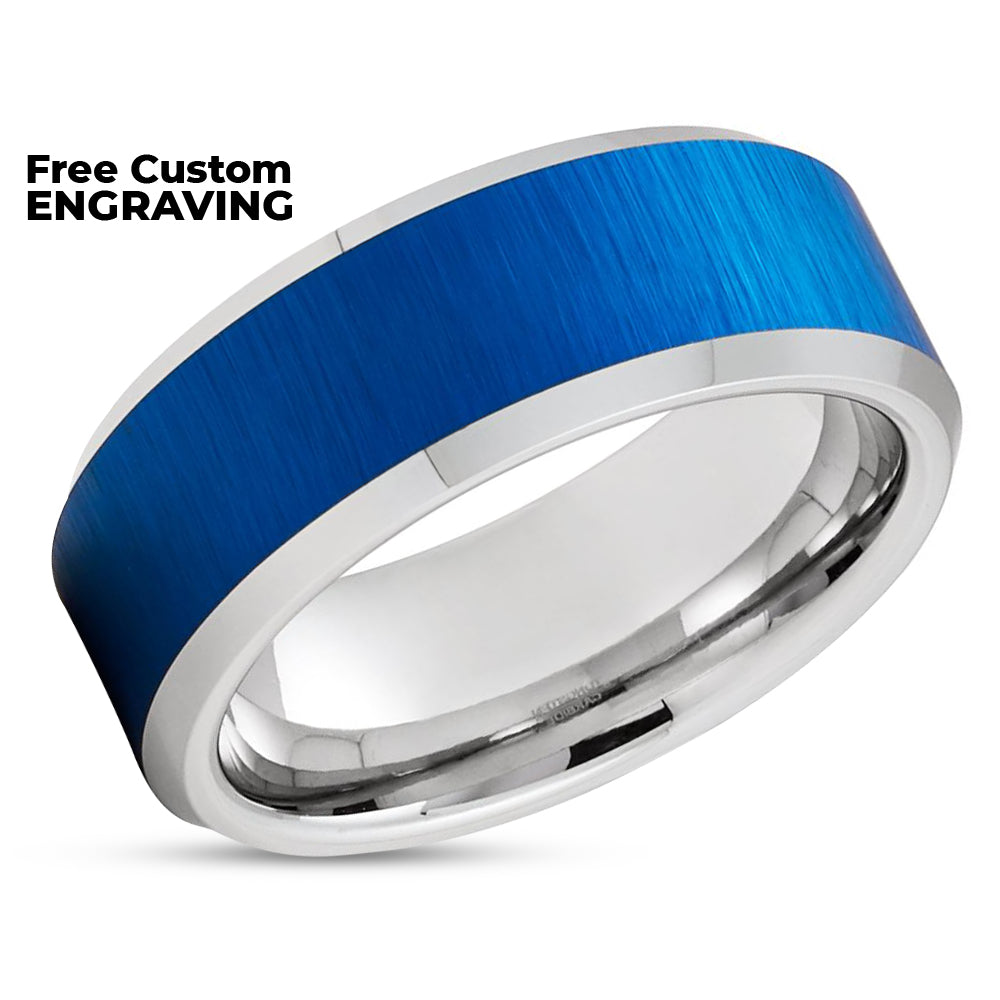 Blue Tungsten Wedding Ring - Blue Tungsten Ring - 8mm Wedding Band - Men's Ring