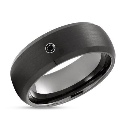 Black Tungsten Wedding Ring - Gunmetal Wedding Ring - Black Diamond Wedding Ring - Black Ring