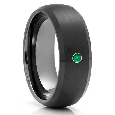 Black Wedding Band - Gunmetal Wedding Ring - Emerald Wedding Ring - Man's Wedding Ring