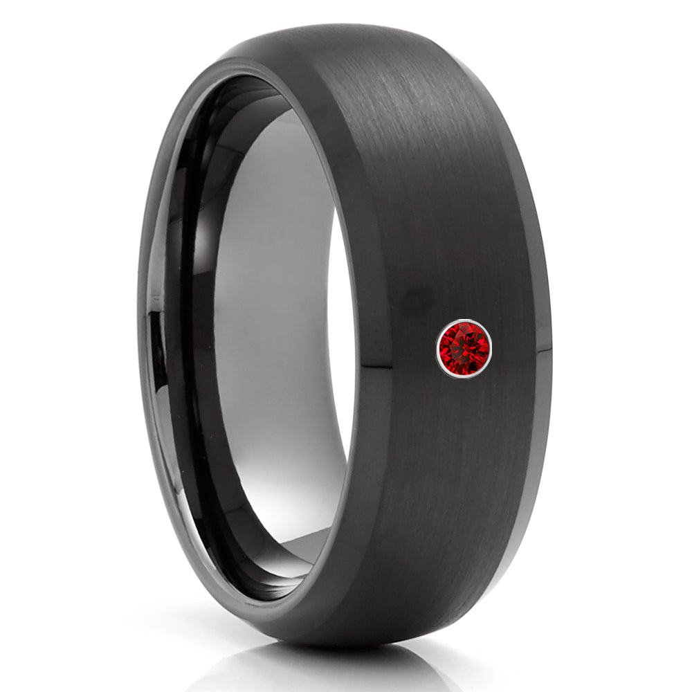 Black Wedding Ring - Ruby Wedding Band - Tungsten Wedding Ring - Gunmetal Ring - 8MM