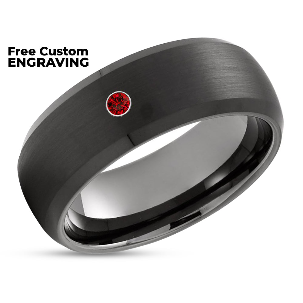 Black Wedding Ring - Ruby Wedding Band - Tungsten Wedding Ring - Gunmetal Ring - 8MM