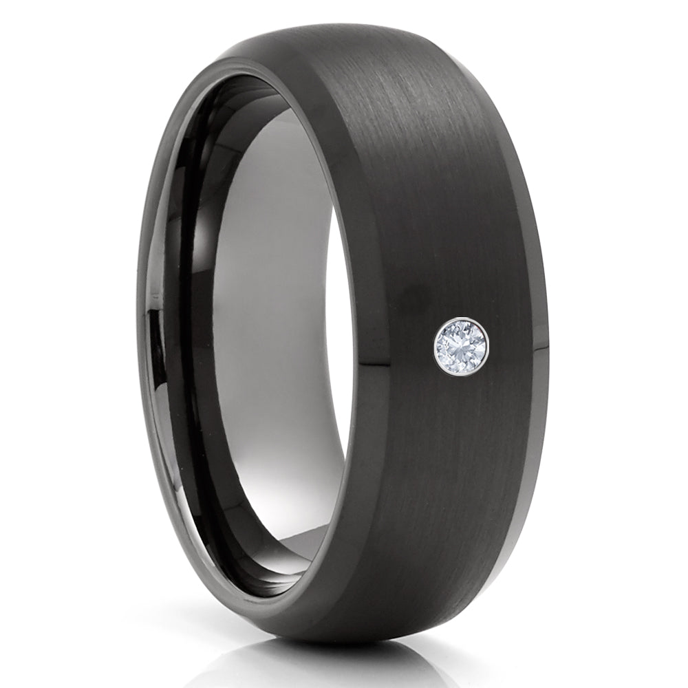 Black Wedding Ring - Diamond Wedding Band - Gunmetal Wedding Ring - Tungsten Carbide