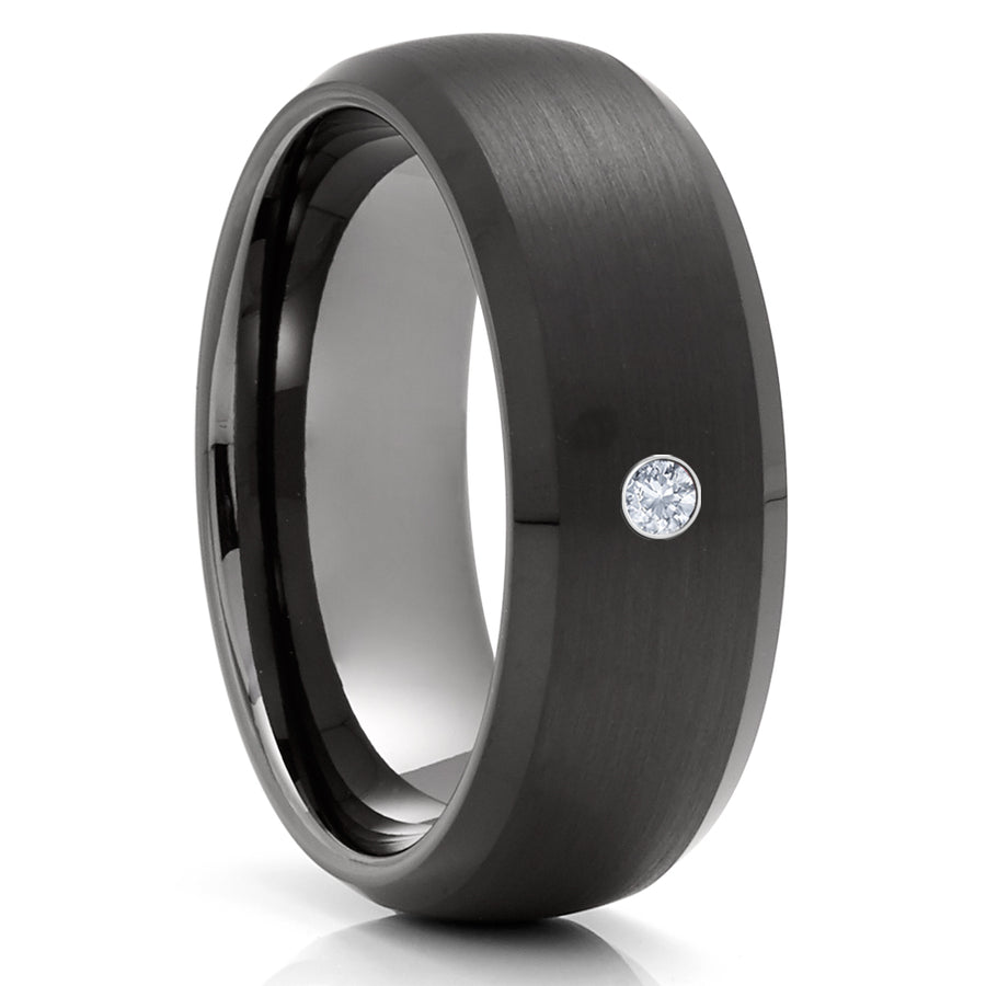 Black Wedding Ring - Diamond Wedding Band - Gunmetal Wedding Ring - Tungsten Carbide