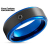 Blue Wedding Ring - Black Diamond Ring - Tungsten Wedding ring - Black Wedding Band