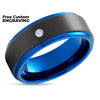Black Tungsten Wedding Ring - Blue Wedding Ring - Diamond Ring - White Diamond Ring - Black Ring