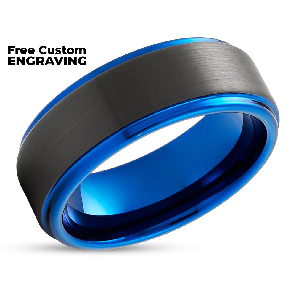 Blue Tungsten Ring - Black Tungsten Ring - Men's Tungsten Ring - Engagement Ring