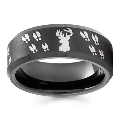 Hunters Wedding Ring - Deer Hunters Ring - Black Tungsten Wedding - Outdoorsman Ring