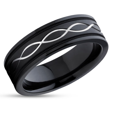 Black Zirconium Wedding Ring - Infinity Ring - Black Wedding Ring - Zirconium Wedding Ring