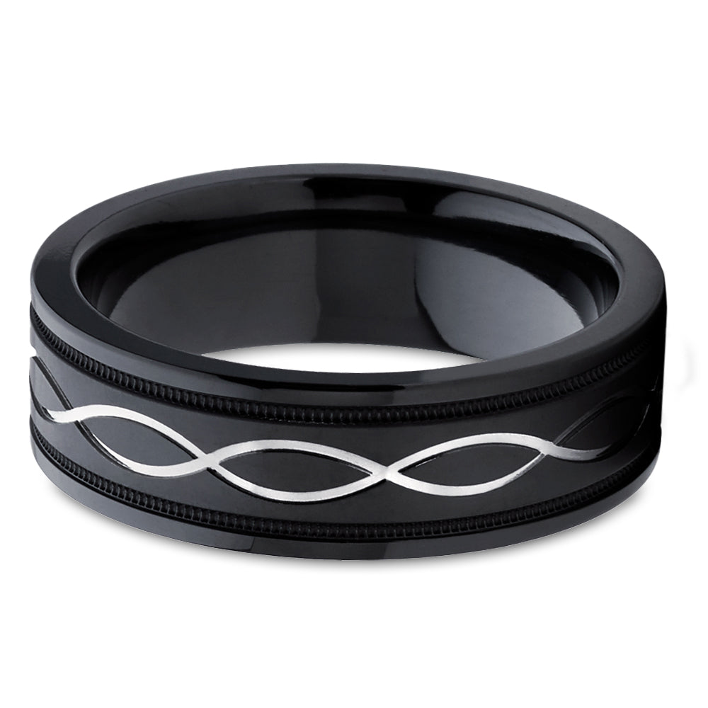 Black Zirconium Wedding Ring - Infinity Ring - Black Wedding Ring - Zirconium Wedding Ring