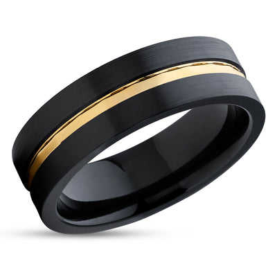 Black Zirconium Wedding Ring - Gold Wedding Band - Black Wedding Ring - Zirconium Ring