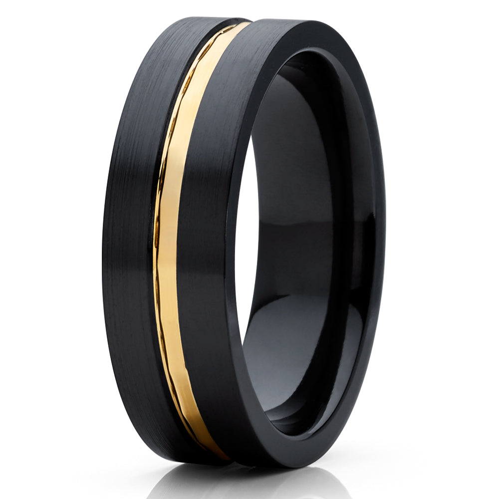 Black Zirconium Wedding Ring - Gold Wedding Band - Black Wedding Ring - Zirconium Ring