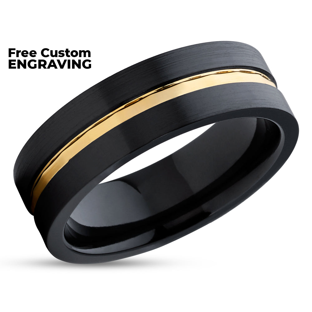 Black Zirconium Wedding Ring - Gold Wedding Band - Black Wedding Ring - Zirconium Ring