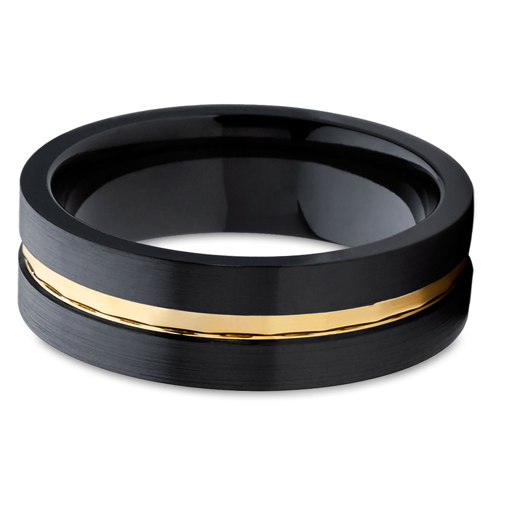 Black Zirconium Wedding Ring - Gold Wedding Band - Black Wedding Ring - Zirconium Ring