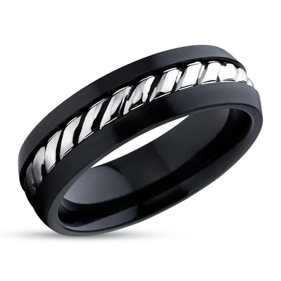Black Zirconium Wedding Ring - 14k White Gold - Black Wedding Ring - Black Zirconium Ring