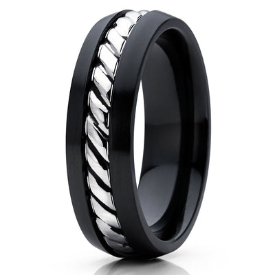Black Zirconium Wedding Ring - 14k White Gold - Black Wedding Ring - Black Zirconium Ring